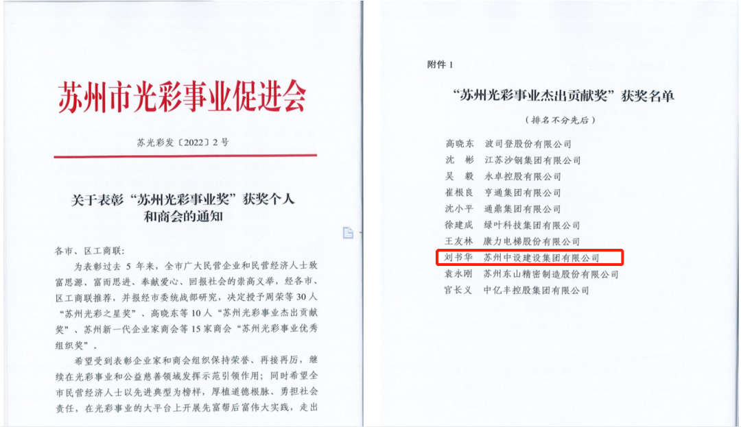 【喜訊】蘇州中設(shè)集團(tuán)黨委書記、董事長劉書華榮獲“蘇州光彩事業(yè)杰出貢獻(xiàn)獎”